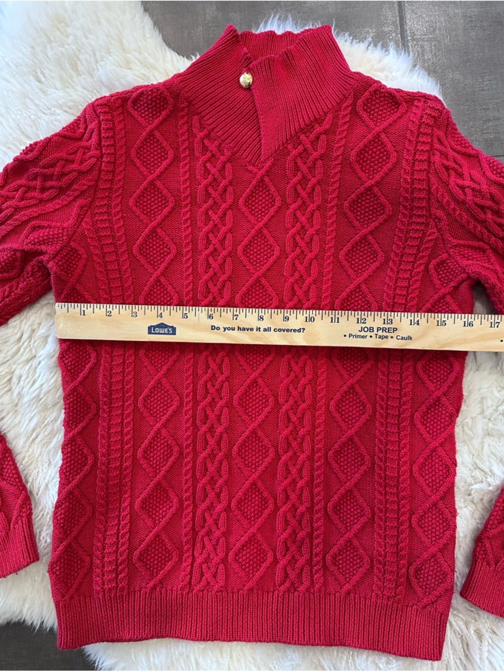 One of a Kind Lauren Ralph Lauren Red Cotton Cable Knit Sweater S Vintage Quilt - Picture 5 of 11